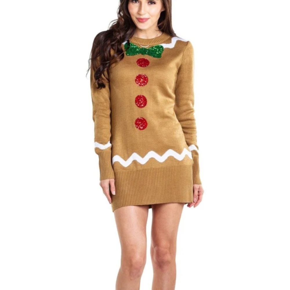 NWT Tipsy Elves Gingerbread Sweater Dress - Brown and Red